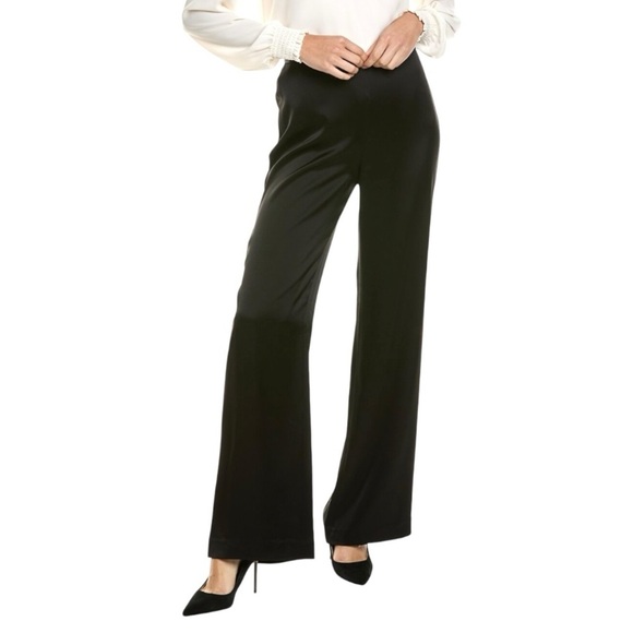 St. John Midnight Black Satin High Rise Wide Leg Trousers Dress Pants Women’s 2 - Picture 1 of 13